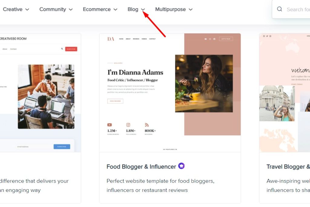 Astra starter templates for starting a blog