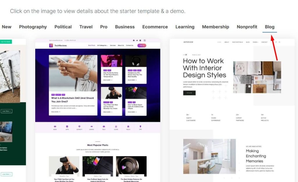 Kadence start a blog templates 