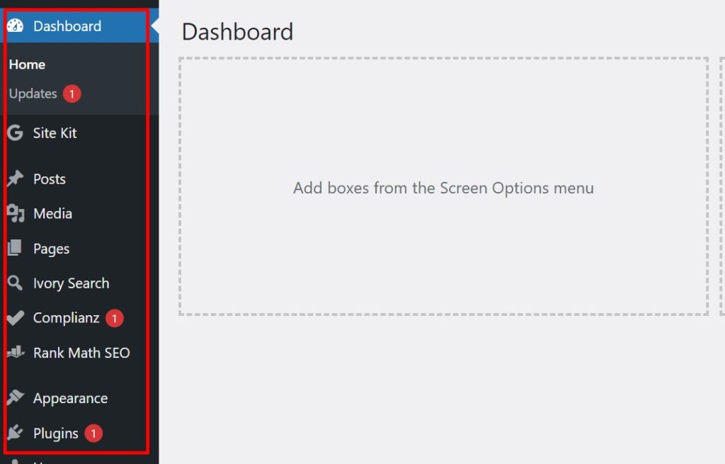 Wordpress dashboard