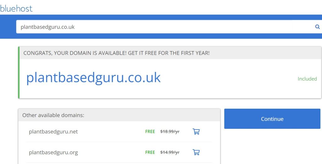 step two of buying a domain and web hosting on bluehost.